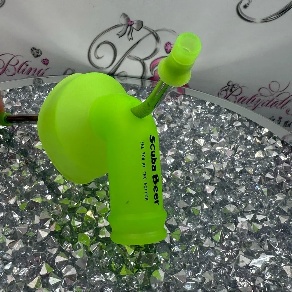Scuba beer snorkel drinking accessory game fun bright Neon Green Silicone